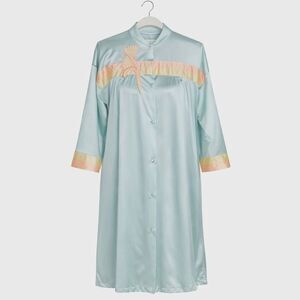 Vintage Vanity Fair Satin Pastel Blue Pink Yellow Lightweight Housecoat Robe